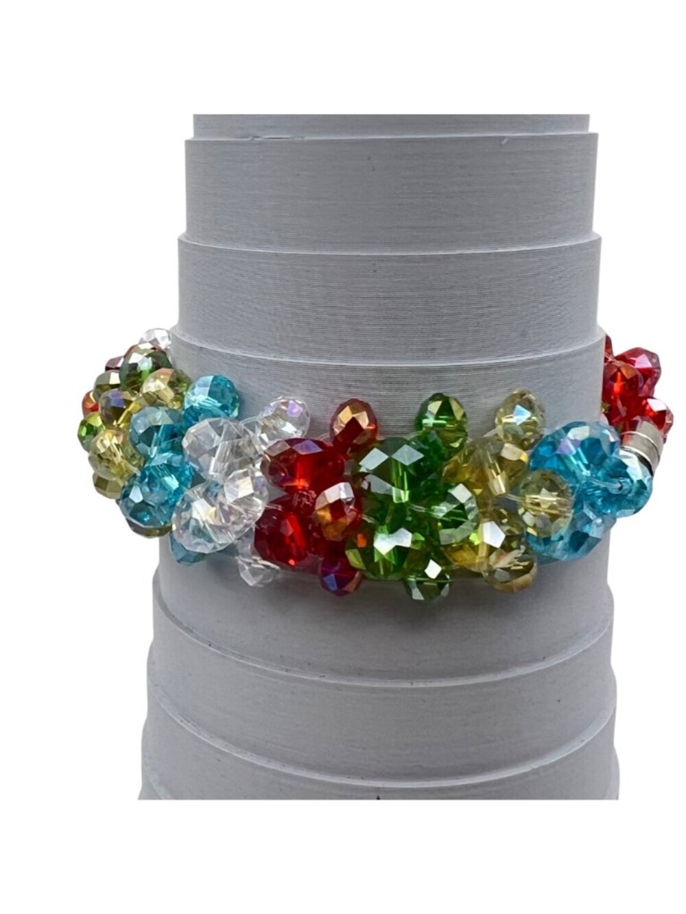 Multicolor Crystal Cluster Bracelet Magnetic Clasp Rainbow Beaded Statement 6.75 - Picture 5 of 10